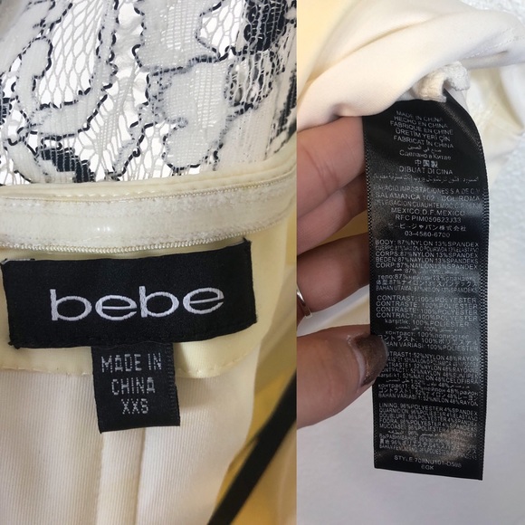 Bebe Cream and Black Floral Lace Peplum Dress - Picture 7 of 8